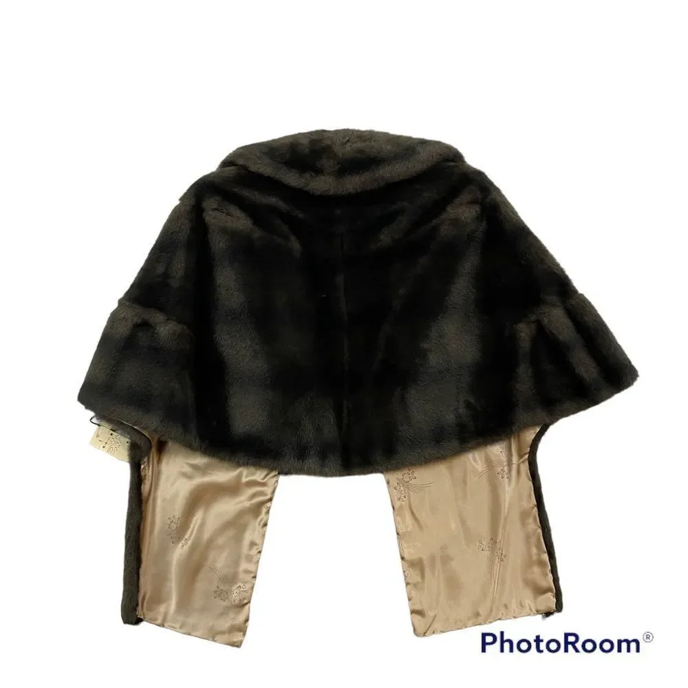 New With Original Tags Vintage Brown Faux Fur Capelet Shawl‎ One Size
